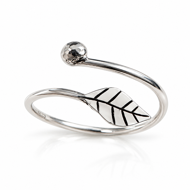 Adjustable Whispering Leaf Sterling Silver Adjustable Ring